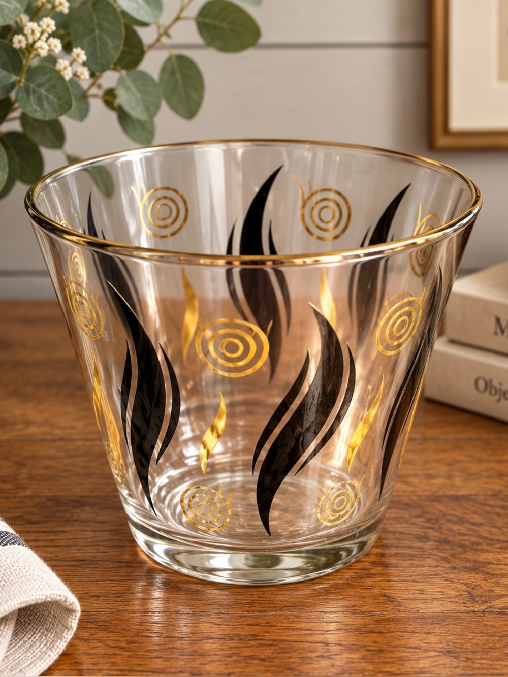 ICE BUCKET – Black & Gold Flame Design – MCM 1960s